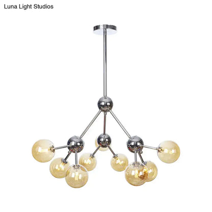 Industrial Style Hanging Chandelier Light - 13"/27.5"/34" W Orbit Shade - Amber/Clear/Smoke Gray Glass - 3/9/12 Lights