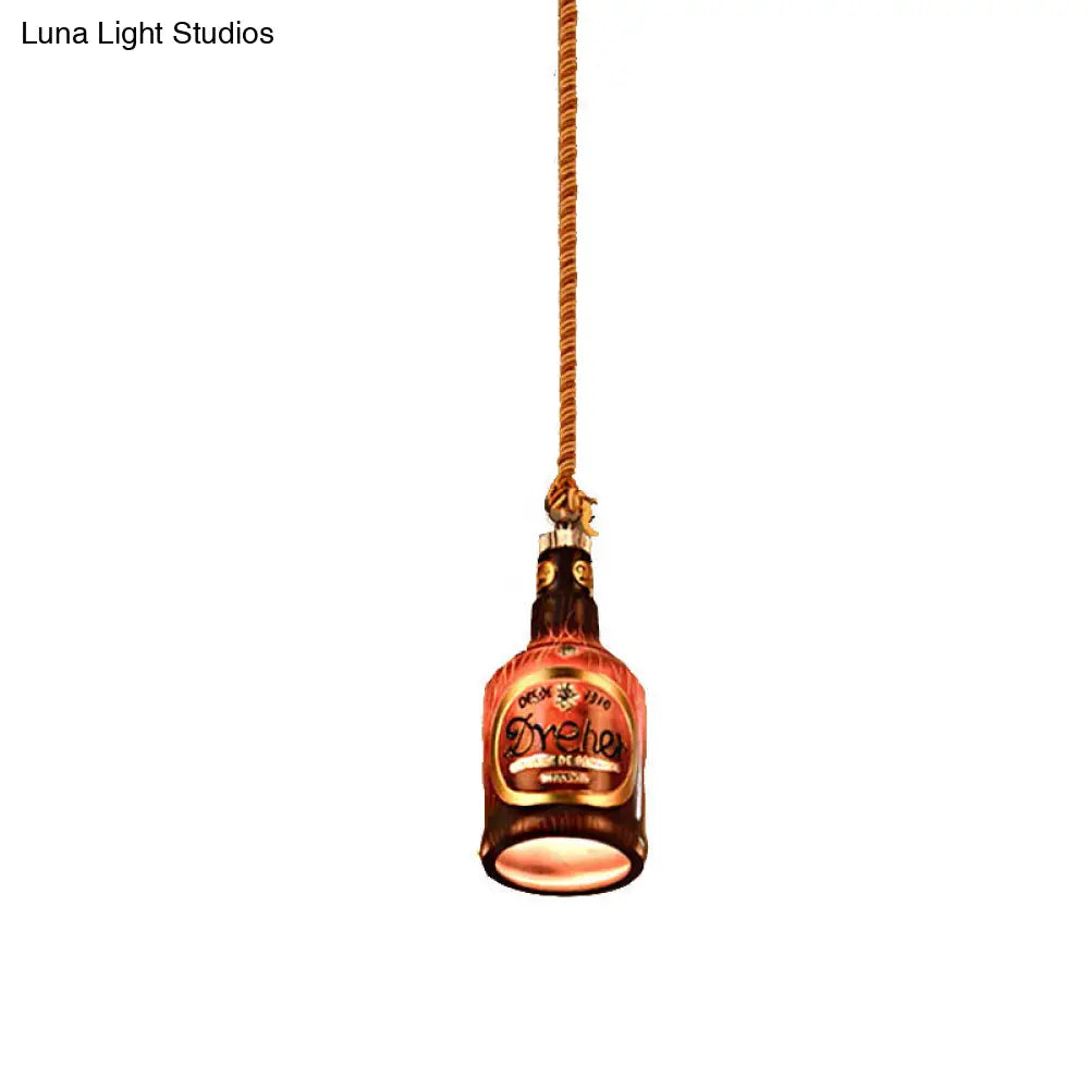 Industrial Style Hanging Lamp Kit for Restaurants - Resin Red/Yellow Drop Pendant Wine Bottle 1-Light