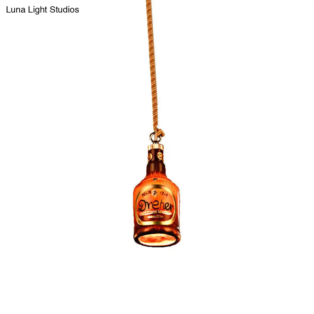 Industrial Style Hanging Lamp Kit for Restaurants - Resin Red/Yellow Drop Pendant Wine Bottle 1-Light