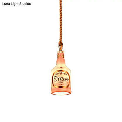 Industrial Style Hanging Lamp Kit for Restaurants - Resin Red/Yellow Drop Pendant Wine Bottle 1-Light