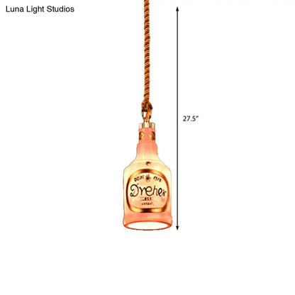 Industrial Style Hanging Lamp Kit for Restaurants - Resin Red/Yellow Drop Pendant Wine Bottle 1-Light