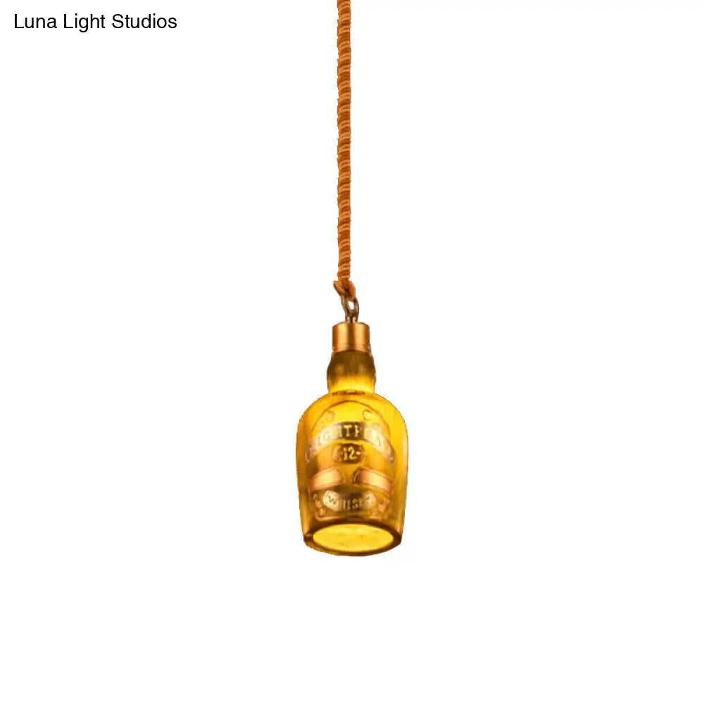 Industrial Style Hanging Lamp Kit for Restaurants - Resin Red/Yellow Drop Pendant Wine Bottle 1-Light