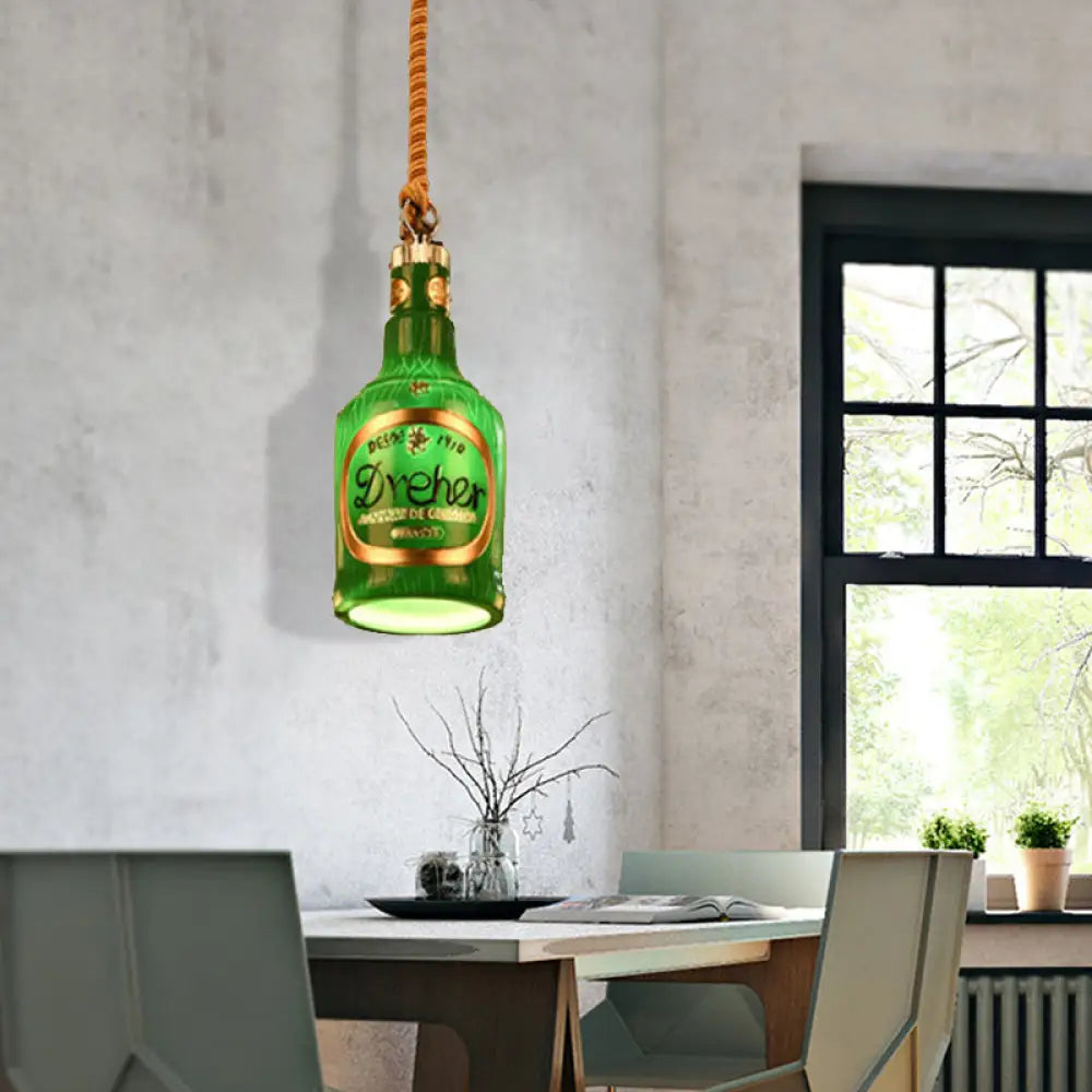 Industrial Style Hanging Lamp Kit for Restaurants - Resin Red/Yellow Drop Pendant Wine Bottle 1-Light