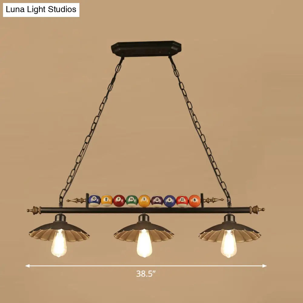 DecorBites™ Industrial Style Hanging Light with Metal Black Finish and Billiard Ball Deco