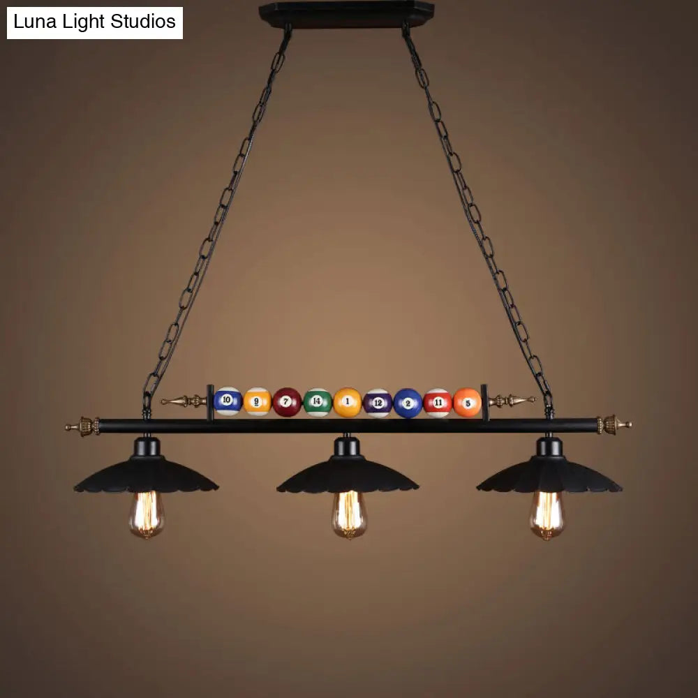 DecorBites™ Industrial Style Hanging Light with Metal Black Finish and Billiard Ball Deco