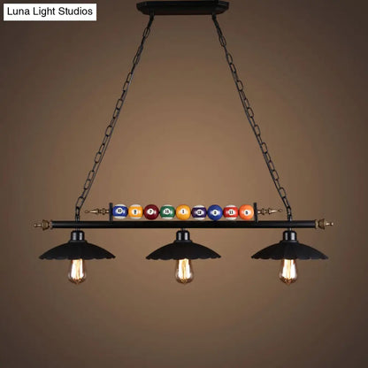 DecorBites™ Industrial Style Hanging Light with Metal Black Finish and Billiard Ball Deco