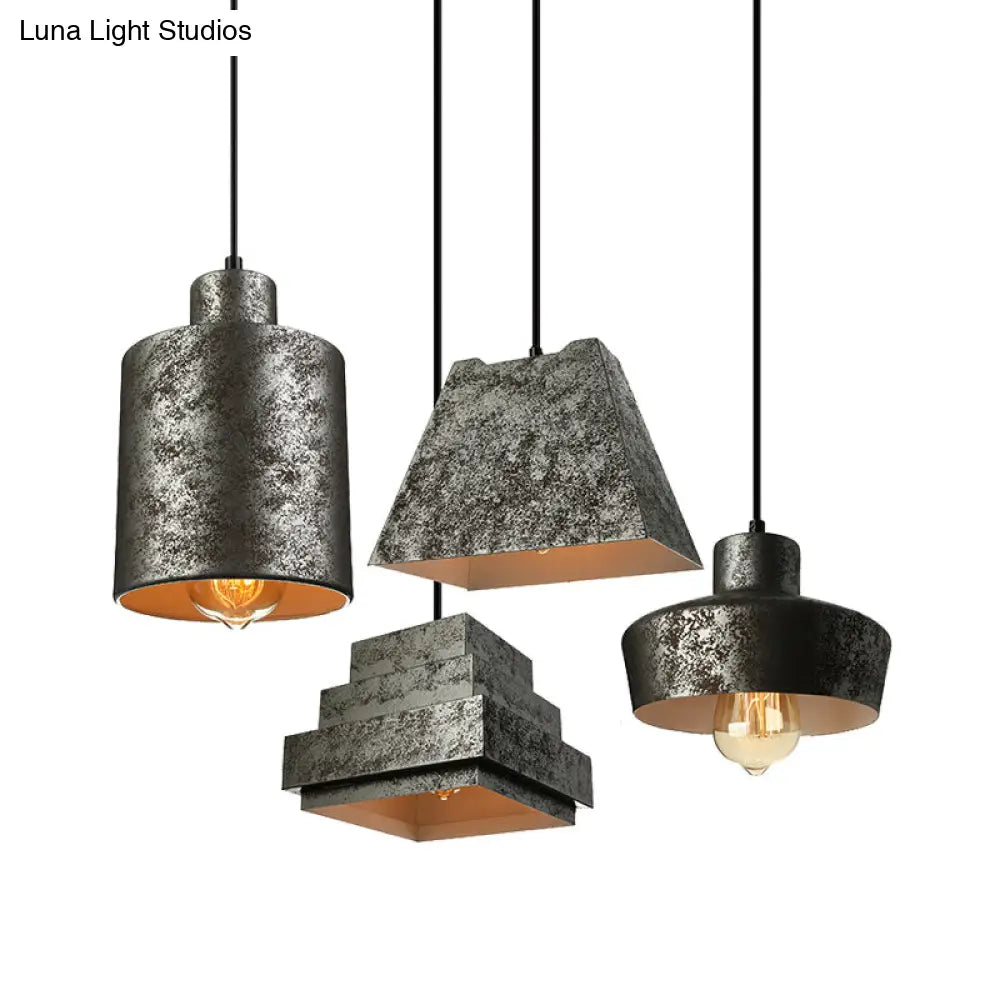 Industrial Style Iron Pendant Light Fixture - 4-Light Aged Black Shade - Indoor Hanging Lighting