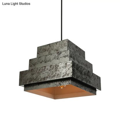 Industrial Style Iron Pendant Light Fixture - 4-Light Aged Black Shade - Indoor Hanging Lighting