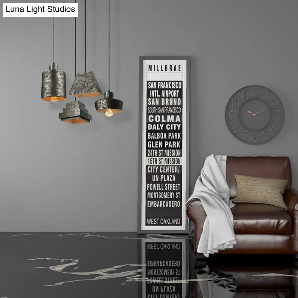 Industrial Style Iron Pendant Light Fixture - 4-Light Aged Black Shade - Indoor Hanging Lighting