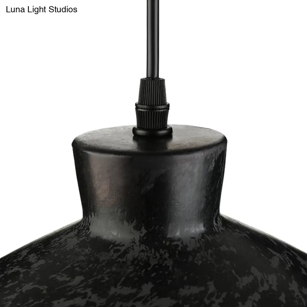 Industrial Style Iron Pendant Light Fixture - 4-Light Aged Black Shade - Indoor Hanging Lighting