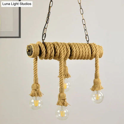 DecorBites™ Industrial Style Island Lamp with Rope and 4 Lights - Open Bulb Hanging Light for Dining Room in Beige