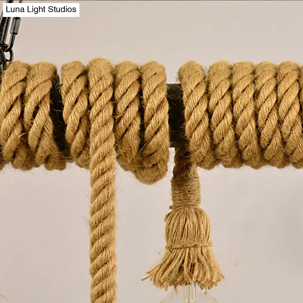 DecorBites™ Industrial Style Island Lamp with Rope and 4 Lights - Open Bulb Hanging Light for Dining Room in Beige