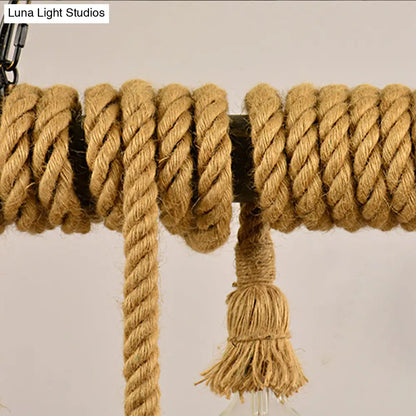 DecorBites™ Industrial Style Island Lamp with Rope and 4 Lights - Open Bulb Hanging Light for Dining Room in Beige