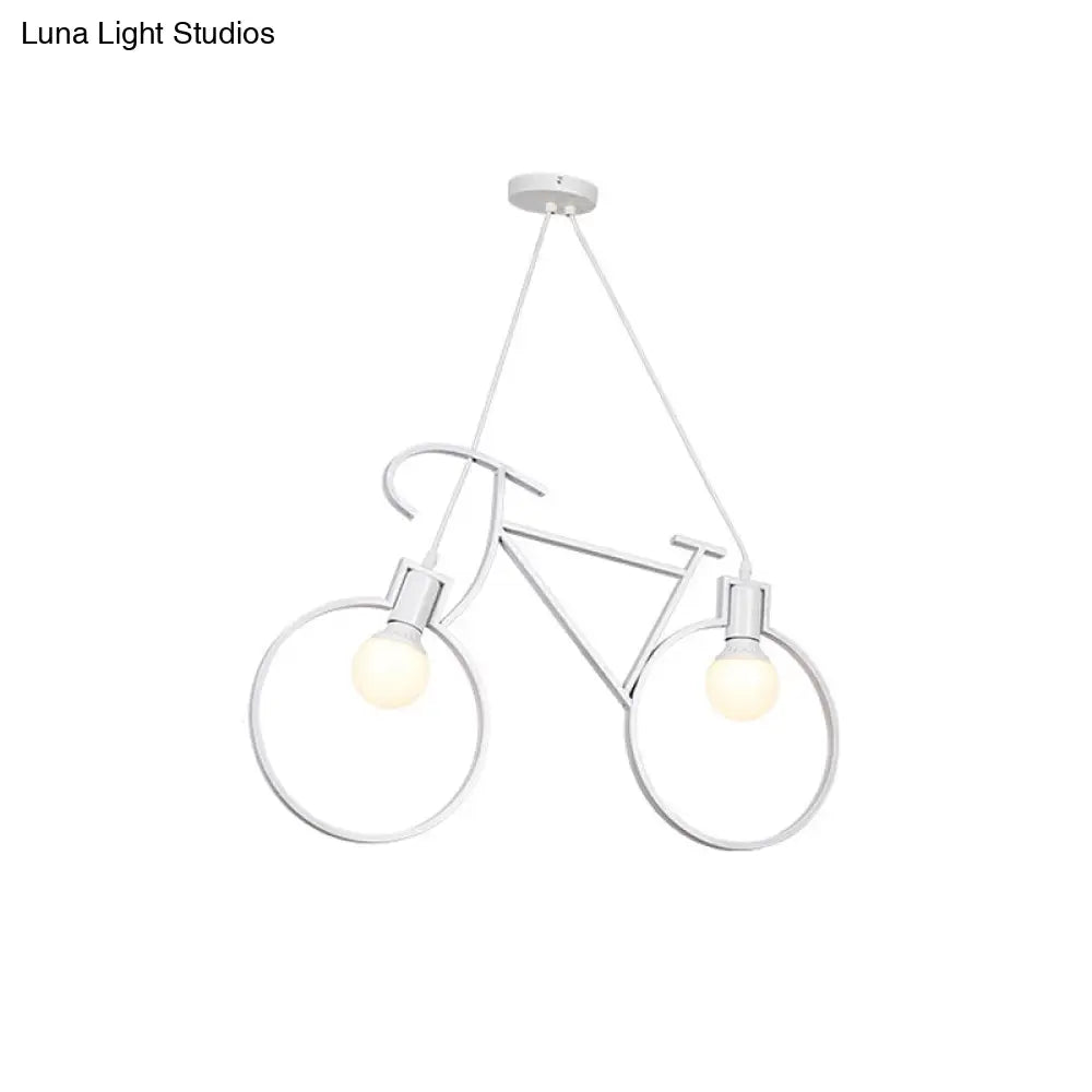 Industrial Style Metal Bicycle Pendant Light Fixture - 2 Bulbs, Black/White, Indoor Hanging Lamp with Wire Frame