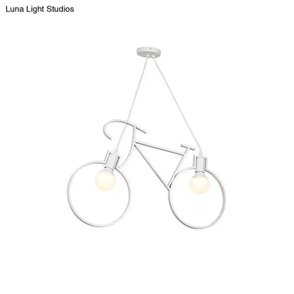 Industrial Style Metal Bicycle Pendant Light Fixture - 2 Bulbs, Black/White, Indoor Hanging Lamp with Wire Frame