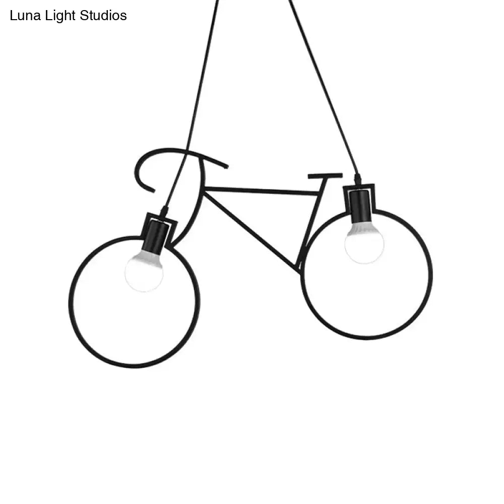 Industrial Style Metal Bicycle Pendant Light Fixture - 2 Bulbs, Black/White, Indoor Hanging Lamp with Wire Frame