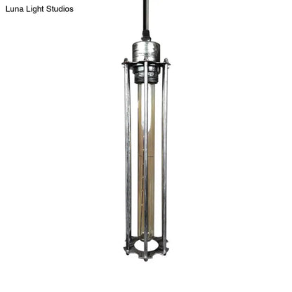 Industrial Style Metal Cage Pendant Light with Adjustable Cord - Antique Brass/Aged Silver Finish