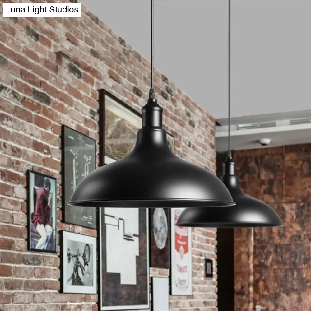 Industrial Style Metal Ceiling Pendant - Matte Black/Black Bowl Design for Living Room