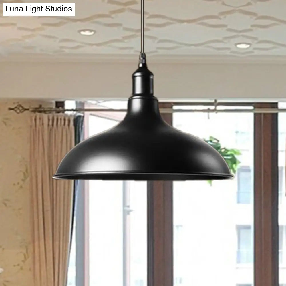 Industrial Style Metal Ceiling Pendant - Matte Black/Black Bowl Design for Living Room