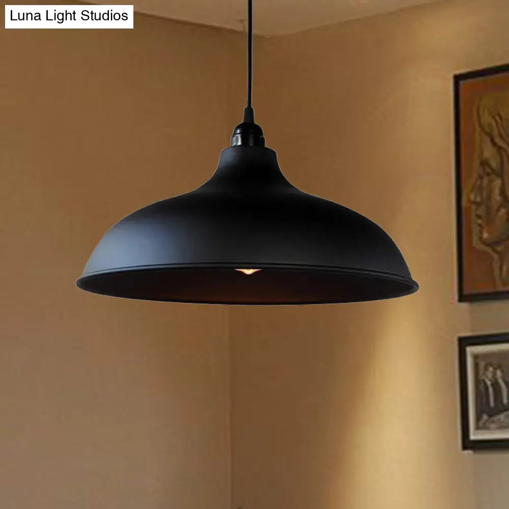 Industrial Style Metal Ceiling Pendant - Matte Black/Black Bowl Design for Living Room