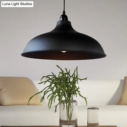 Industrial Style Metal Ceiling Pendant - Matte Black/Black Bowl Design for Living Room