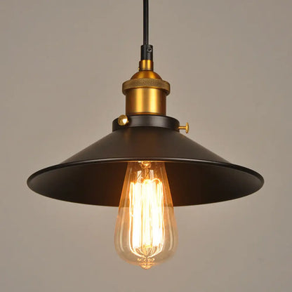 Industrial Style Metal Cone Pendant Lamp in Black