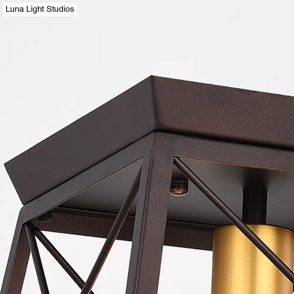 DecorBites™ DecorBites™ Industrial Style Metal Flush Ceiling Light Fixture - 10"/12" Wide - 2 Bulbs - Coffee Tone - Ideal for Restaurants