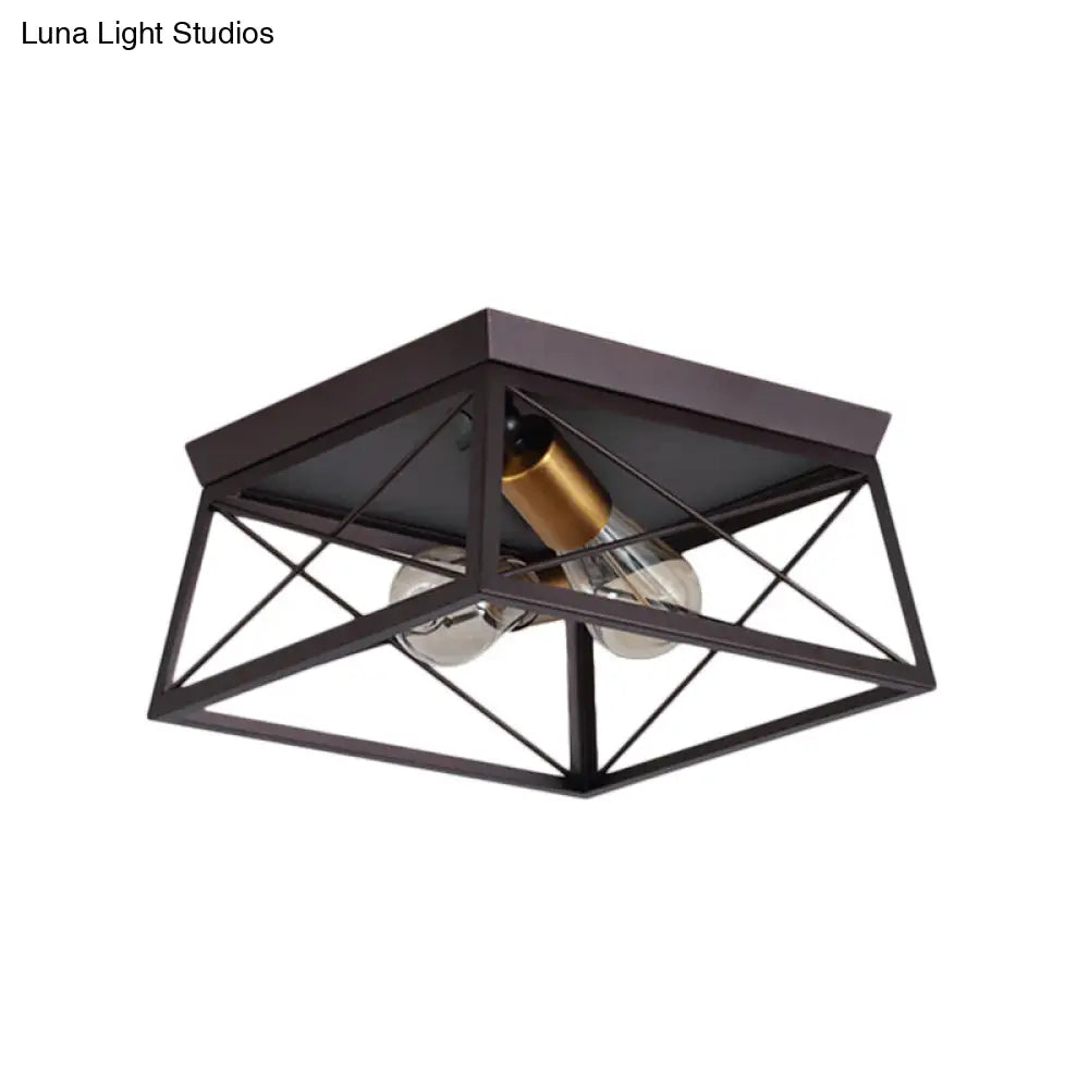 DecorBites™ DecorBites™ Industrial Style Metal Flush Ceiling Light Fixture - 10"/12" Wide - 2 Bulbs - Coffee Tone - Ideal for Restaurants