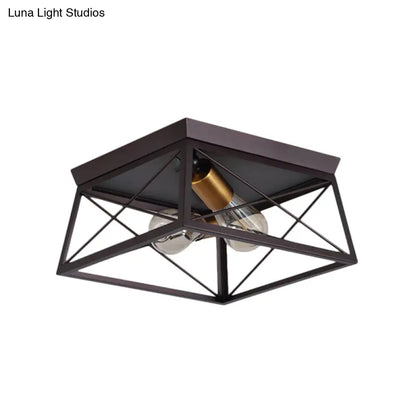 DecorBites™ DecorBites™ Industrial Style Metal Flush Ceiling Light Fixture - 10"/12" Wide - 2 Bulbs - Coffee Tone - Ideal for Restaurants