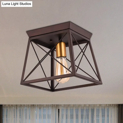 DecorBites™ DecorBites™ Industrial Style Metal Flush Ceiling Light Fixture - 10"/12" Wide - 2 Bulbs - Coffee Tone - Ideal for Restaurants