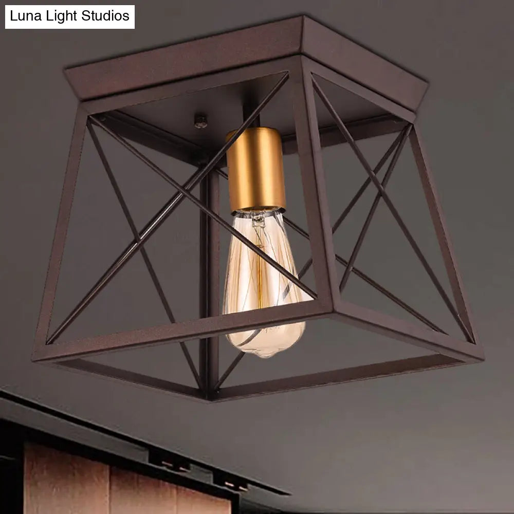 DecorBites™ DecorBites™ Industrial Style Metal Flush Ceiling Light Fixture - 10"/12" Wide - 2 Bulbs - Coffee Tone - Ideal for Restaurants