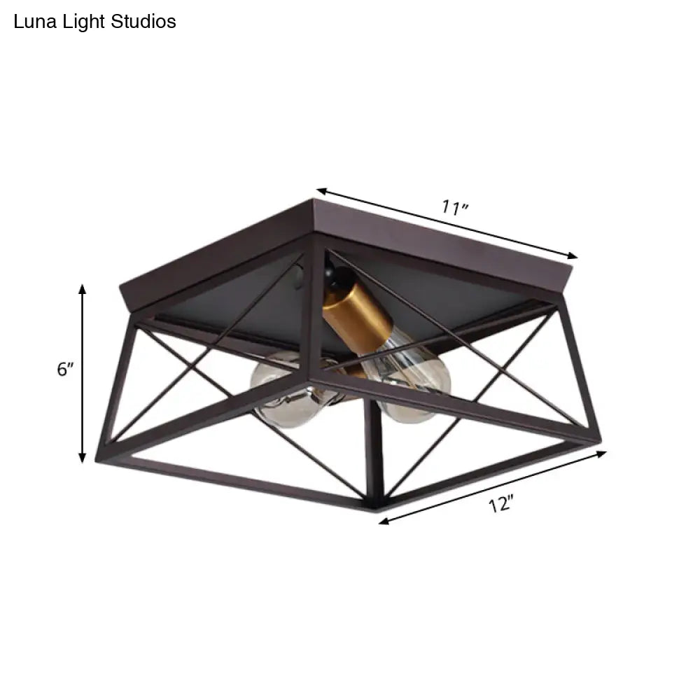 DecorBites™ DecorBites™ Industrial Style Metal Flush Ceiling Light Fixture - 10"/12" Wide - 2 Bulbs - Coffee Tone - Ideal for Restaurants