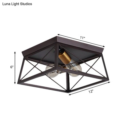 DecorBites™ DecorBites™ Industrial Style Metal Flush Ceiling Light Fixture - 10"/12" Wide - 2 Bulbs - Coffee Tone - Ideal for Restaurants