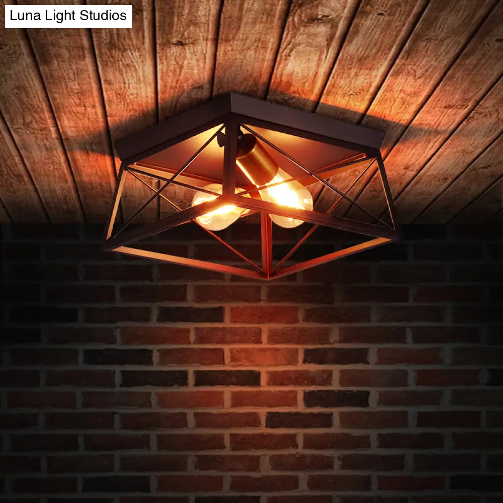 DecorBites™ DecorBites™ Industrial Style Metal Flush Ceiling Light Fixture - 10"/12" Wide - 2 Bulbs - Coffee Tone - Ideal for Restaurants