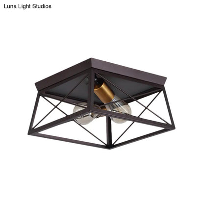 DecorBites™ DecorBites™ Industrial Style Metal Flush Ceiling Light Fixture - 10"/12" Wide - 2 Bulbs - Coffee Tone - Ideal for Restaurants