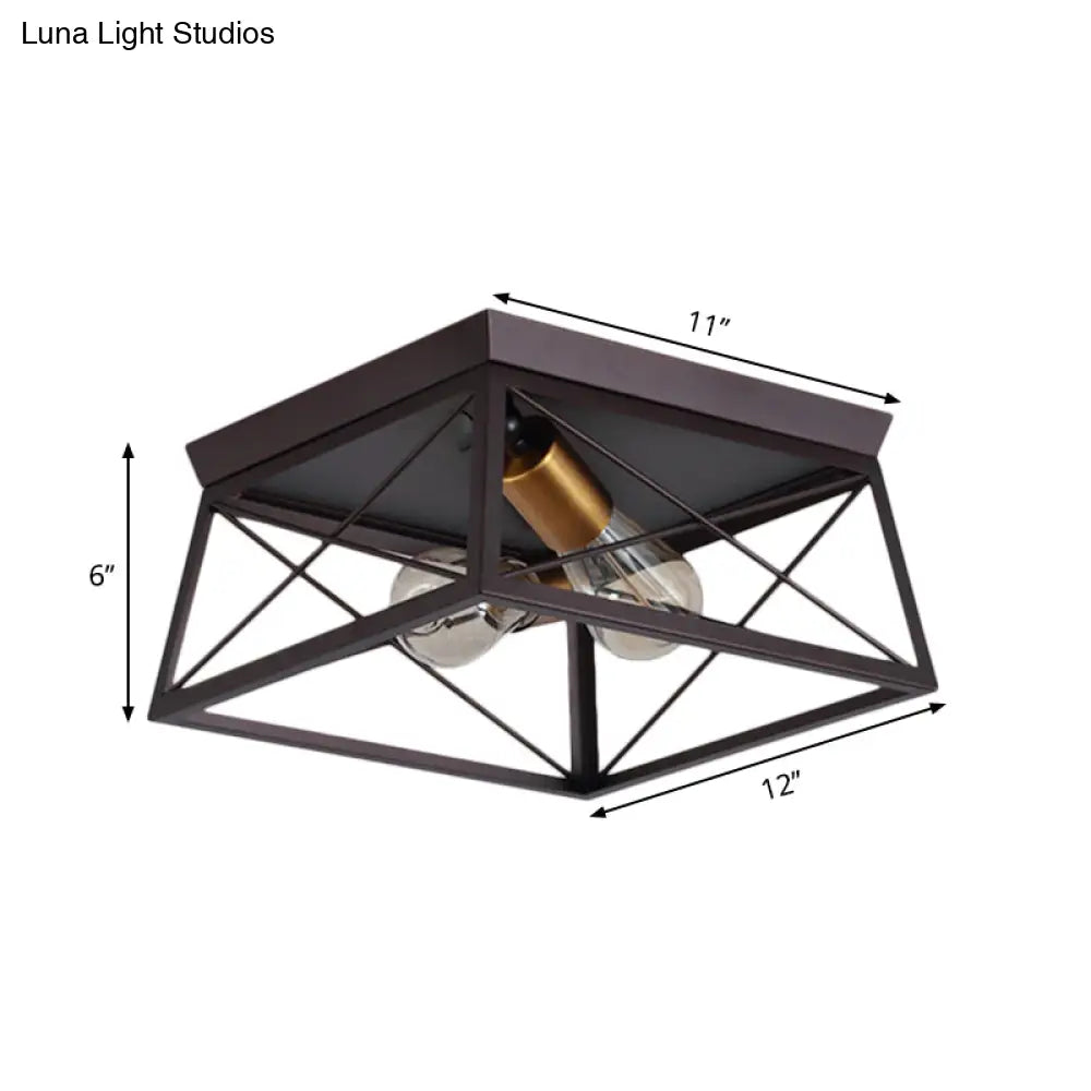 DecorBites™ DecorBites™ Industrial Style Metal Flush Ceiling Light Fixture - 10"/12" Wide - 2 Bulbs - Coffee Tone - Ideal for Restaurants