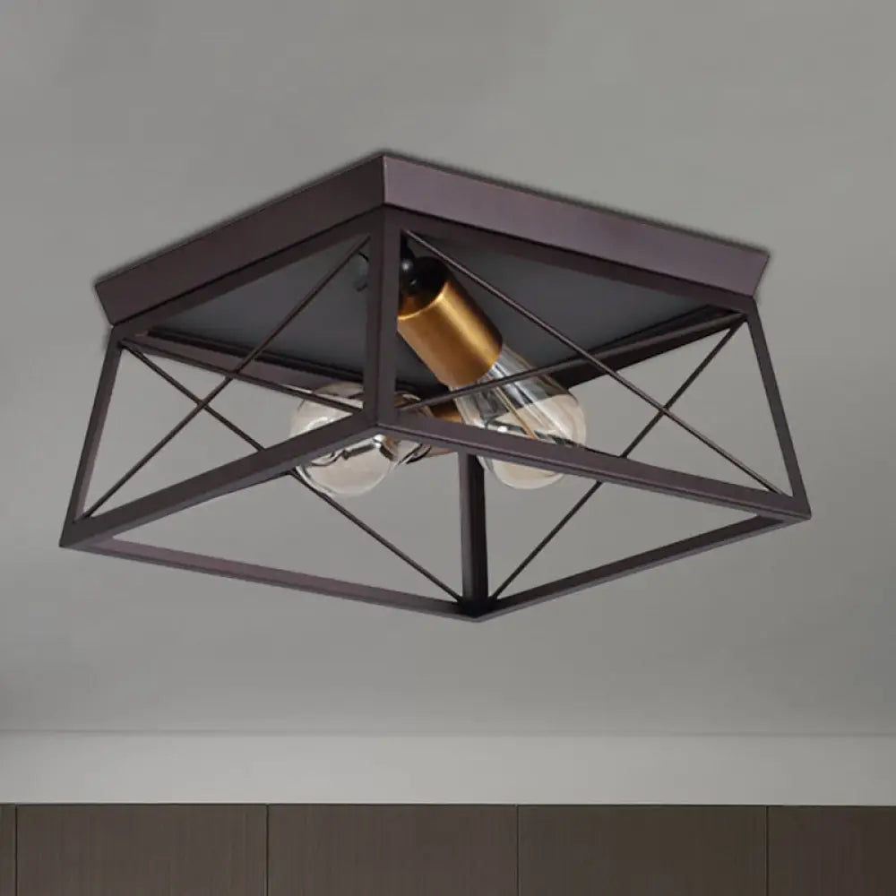 DecorBites™ DecorBites™ Industrial Style Metal Flush Ceiling Light Fixture - 10"/12" Wide - 2 Bulbs - Coffee Tone - Ideal for Restaurants