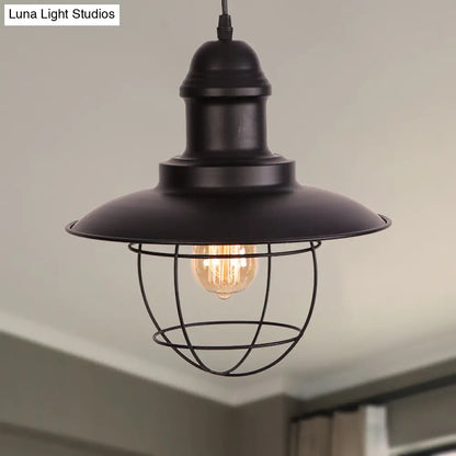 Industrial Style Metal Hanging Lamp with Adjustable Cord - Black