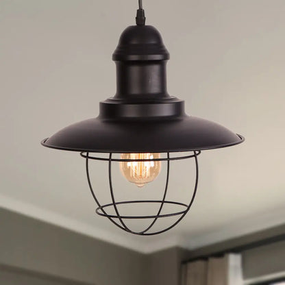 Industrial Style Metal Hanging Lamp with Adjustable Cord - Black