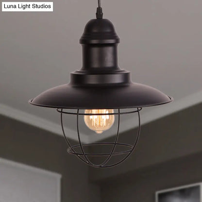 Industrial Style Metal Hanging Lamp with Adjustable Cord - Black