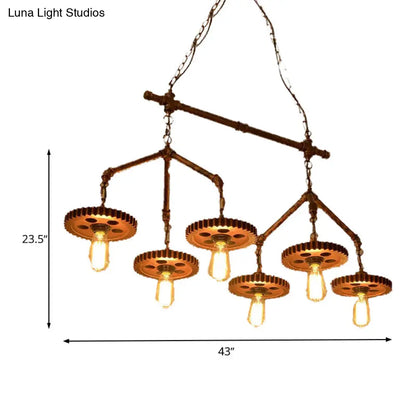 DecorBites™ Industrial-Style Metal Island Light Fixture - 6 Lights, Rust Bare Bulb Chandelier for Restaurants
