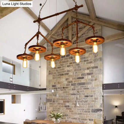 DecorBites™ Industrial-Style Metal Island Light Fixture - 6 Lights, Rust Bare Bulb Chandelier for Restaurants