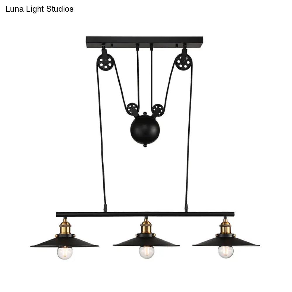 DecorBites™ Industrial Style Metal Island Pendant Light with Flared Shade - 2/3 Bulbs, Black Finish, Indoor Hanging Lamp