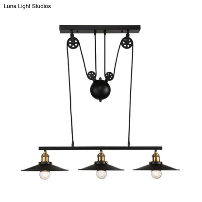DecorBites™ Industrial Style Metal Island Pendant Light with Flared Shade - 2/3 Bulbs, Black Finish, Indoor Hanging Lamp