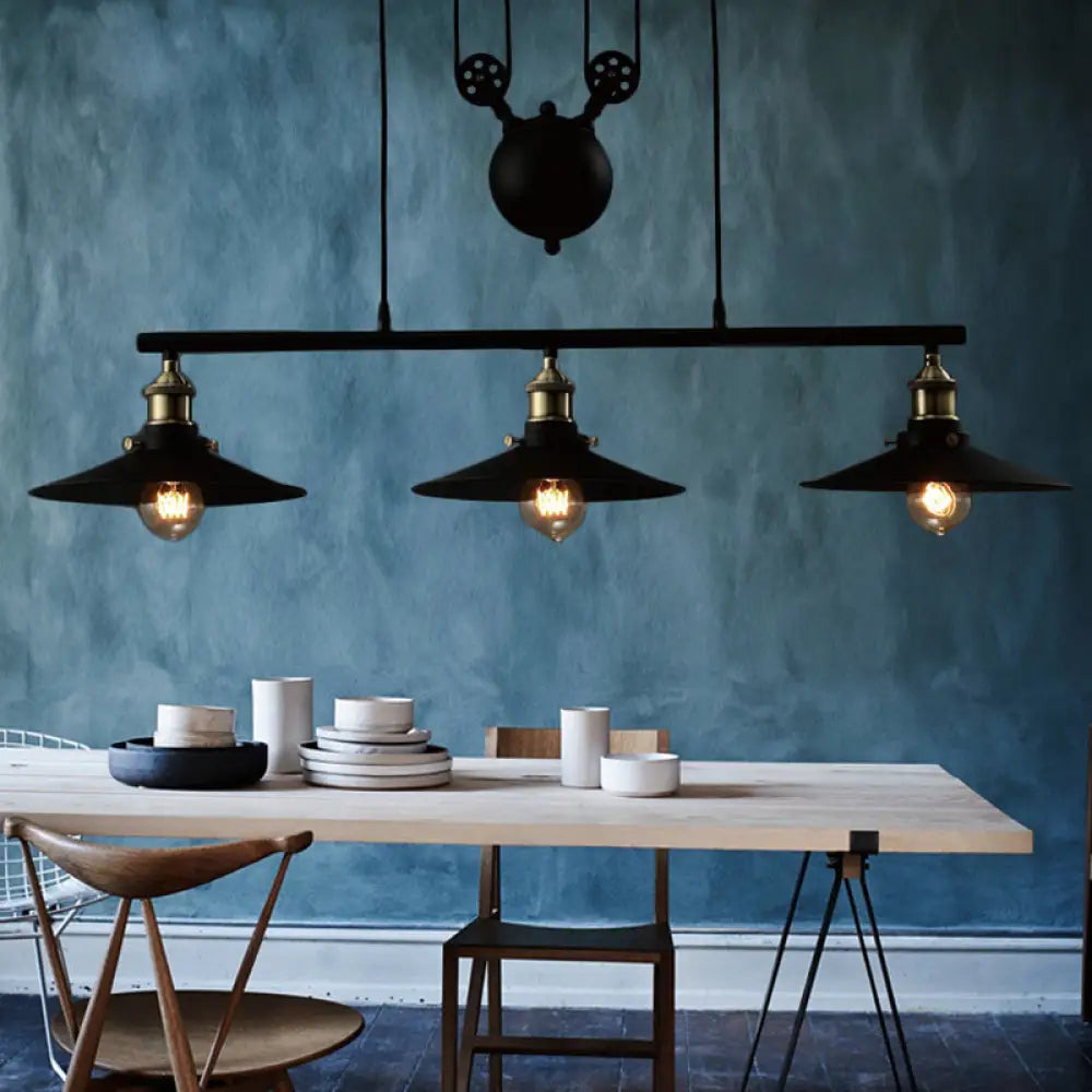 DecorBites™ Industrial Style Metal Island Pendant Light with Flared Shade - 2/3 Bulbs, Black Finish, Indoor Hanging Lamp