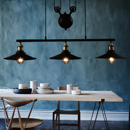 DecorBites™ Industrial Style Metal Island Pendant Light with Flared Shade - 2/3 Bulbs, Black Finish, Indoor Hanging Lamp