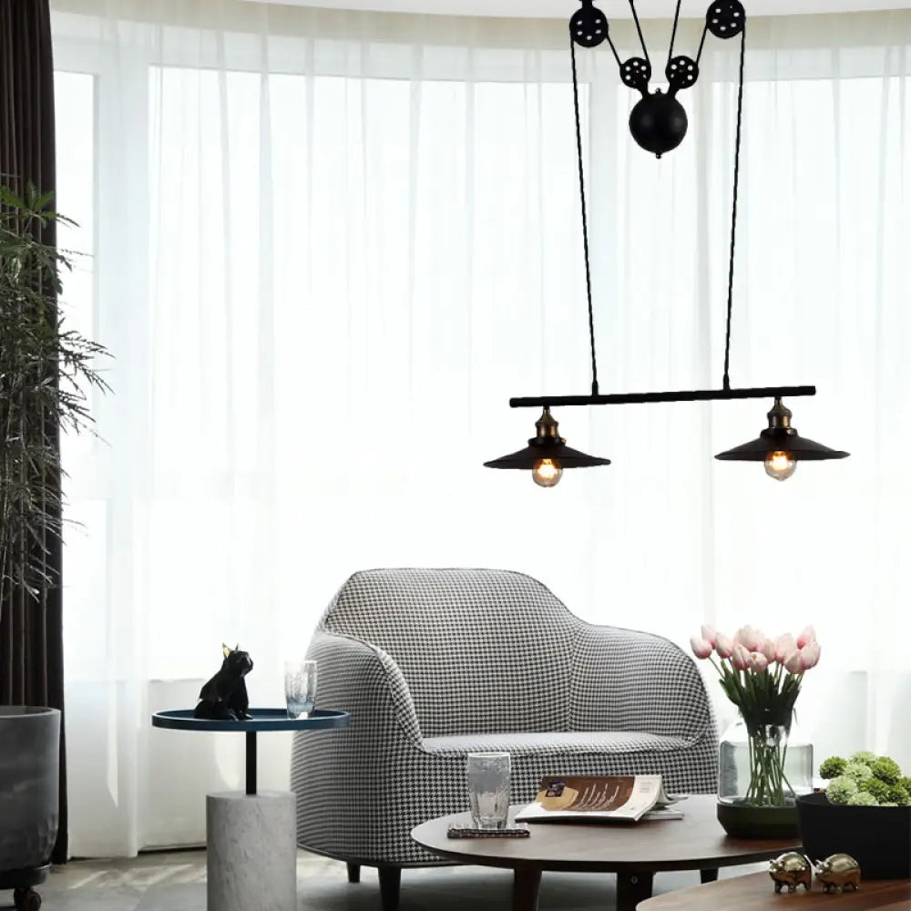 DecorBites™ Industrial Style Metal Island Pendant Light with Flared Shade - 2/3 Bulbs, Black Finish, Indoor Hanging Lamp