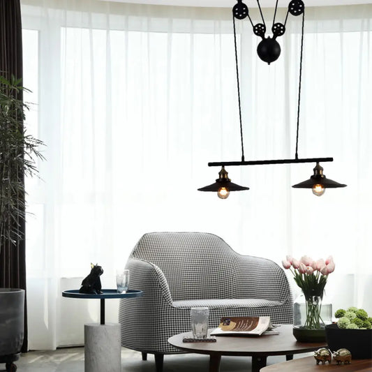 DecorBites™ Industrial Style Metal Island Pendant Light with Flared Shade - 2/3 Bulbs, Black Finish, Indoor Hanging Lamp