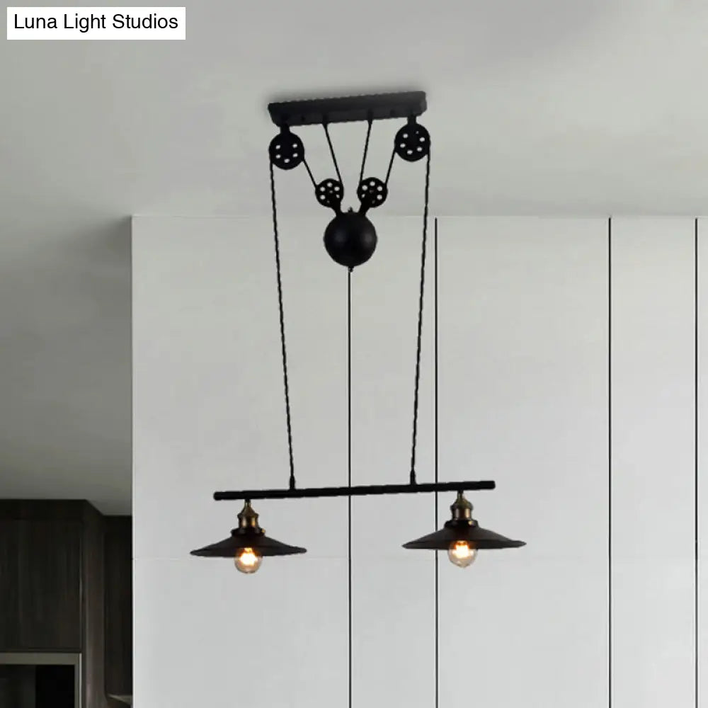 DecorBites™ Industrial Style Metal Island Pendant Light with Flared Shade - 2/3 Bulbs, Black Finish, Indoor Hanging Lamp