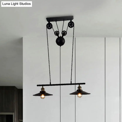 DecorBites™ Industrial Style Metal Island Pendant Light with Flared Shade - 2/3 Bulbs, Black Finish, Indoor Hanging Lamp